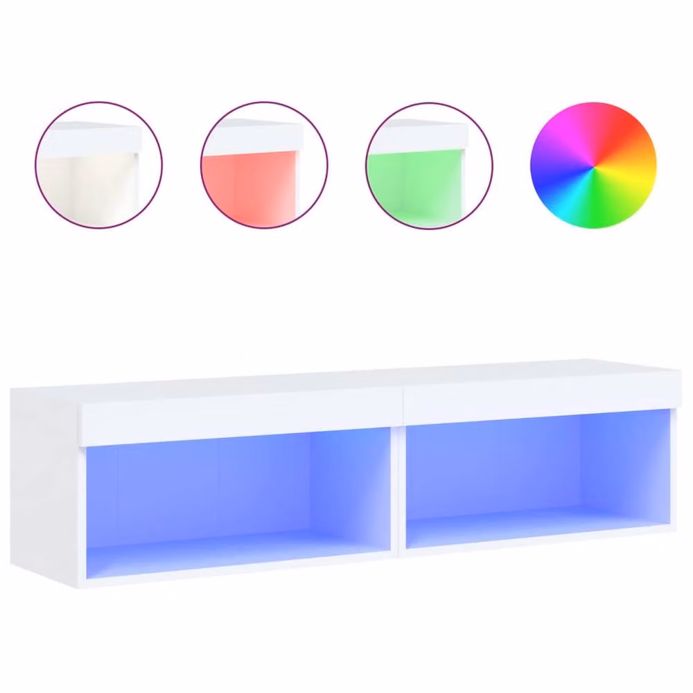 Berkfield Home Set of 2 Modern White TV Cabinets with LED Lights, W/D/H: 60 x 30 x 30 cm – 3