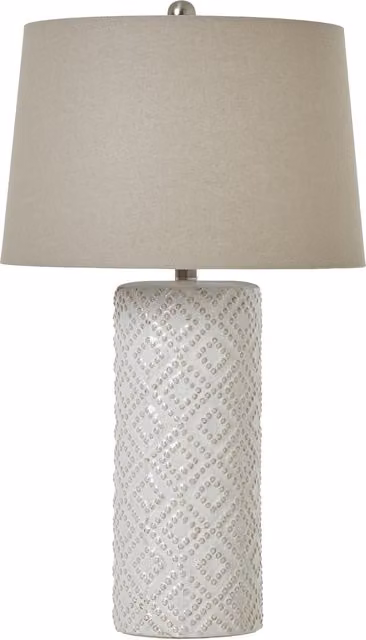 KDMK White Beaded Ceramic Tabletop Lamp with Fabric Shade