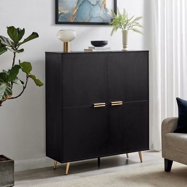 FurnitureboxUK Ivala Modern Black Sideboard with Copper Effect Details