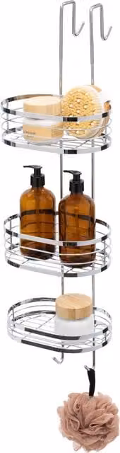 LIVIVO 3 Tier Over Shower Door Hanging Rack Bathroom Caddy Storage Organiser in Metallic Silver