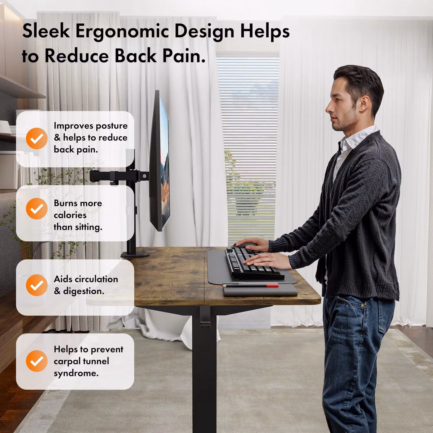 VonHaus Electric Height Adjustable Standing Desk with USB-C Charging in Dark Brown, W/D/H: 118 x 60 x 72 cm – 3