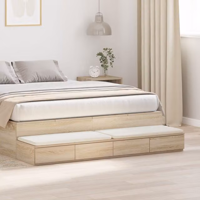 Berkfield Home Sonoma Oak Bed Drawers in Beige, W: 160 cm, D: 36.5 cm, H: 16.5 cm