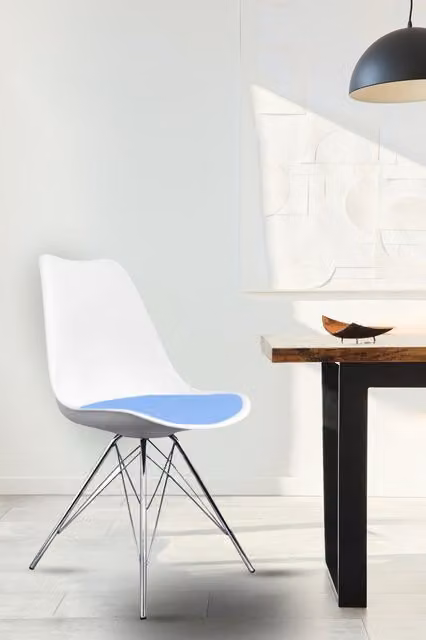 Fusion Living Soho Plastic Dining Chair with Chrome Metal Legs in Light Blue