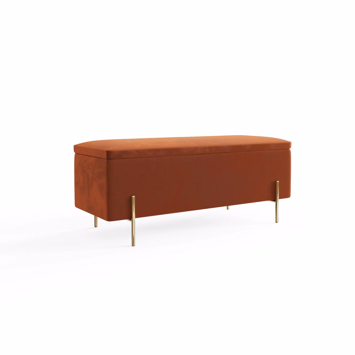 GFW Mystica Orange Velvet Storage Ottoman Bench with Gold Metal Frame – 3