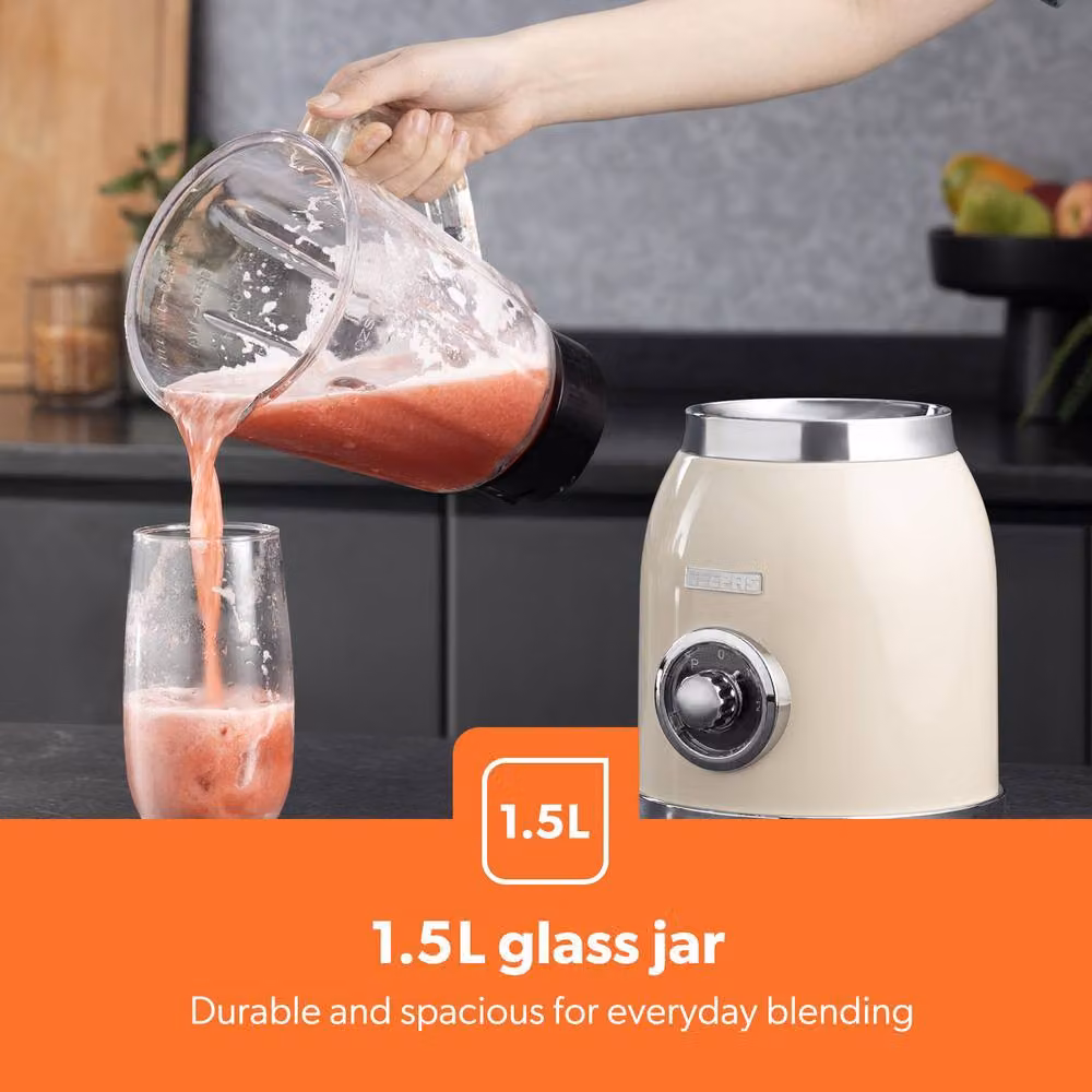 Geepas Retrovive 2-in-1 Food Jug Blender and Coffee Grinder Mill, 800W, 1.5L Glass Jar, Cream – 3