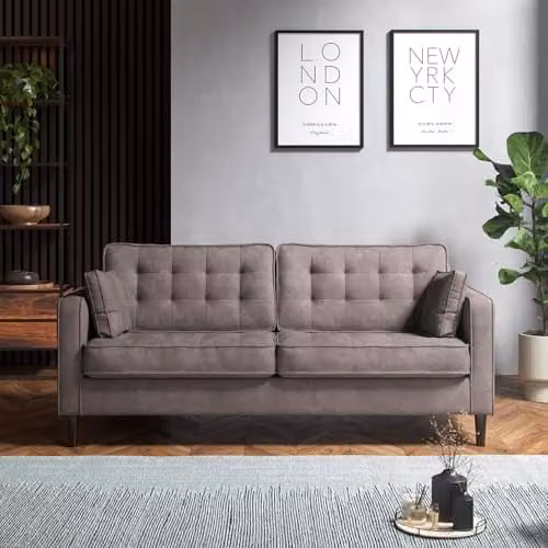 Furnishings For Less UK Eden Toledo Tufted 3 Seater Fabric Sofa in Grey