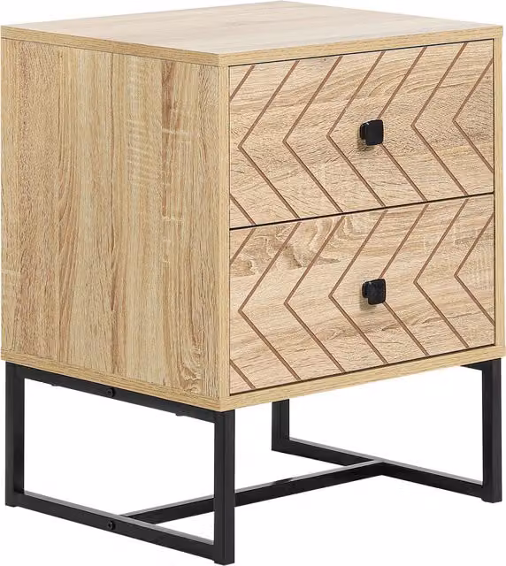 HOMCOM Modern Two-Drawer Bedside Cabinet with Geometric Zig Zag Design and Black Metal Handles – 1