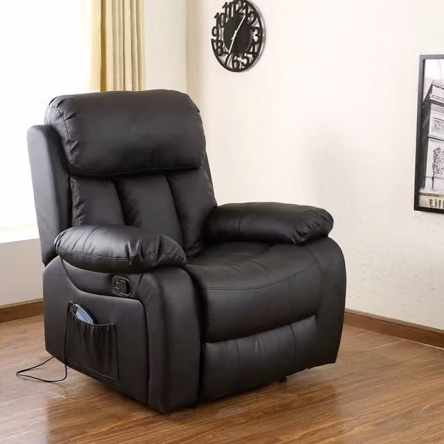 More4Homes Chester Manual Recliner Chair with Heat and Massage in Black Bonded Leather
