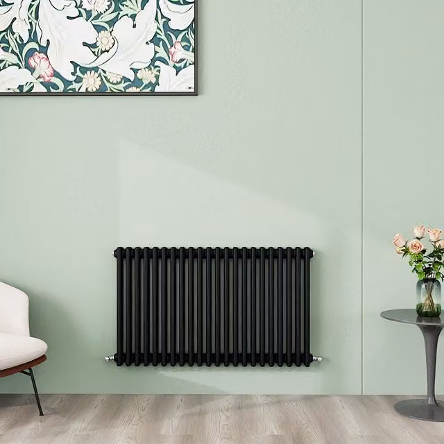 AicaBathroom Horizontal Traditional Cast Iron Style 3 Column Radiator in Black, W/D/H: 60 x 60 x 60 cm
