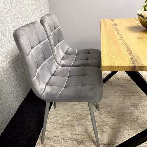 KOSY KOALA Modern Dining Set with Rectangular Wood Effect Table, Padded Bench and 2 Grey Velvet Chairs with X-Shaped Metal Legs – 3