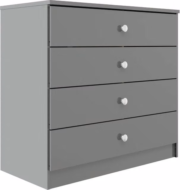 FORGEVIO Grey Gloss 4 Drawer Chest Modern Bedroom Storage Furniture