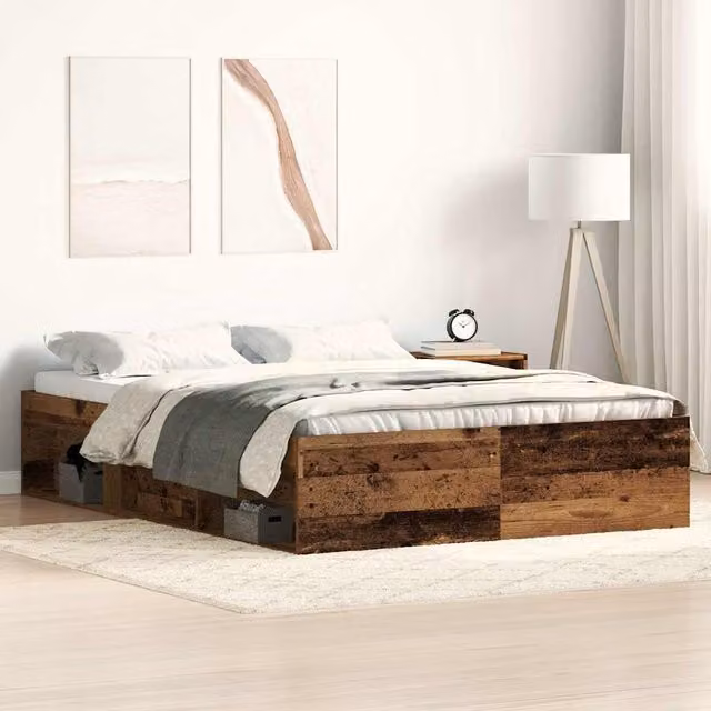 Berkfield Home Bed Frame in Old Wood Brown, Engineered Wood, W: 135 cm, L: 190 cm