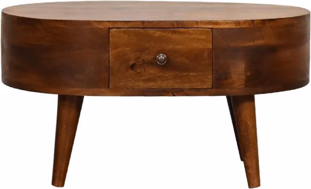 KDMK Artisan Rounded Mango Wood Coffee Table with Drawer in Brown