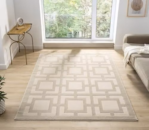 Desire Rugs Vellure Modern Geometric Hallway Runner Rug in Cream, W: 60 cm, L: 220 cm