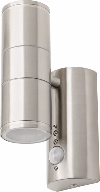 Litecraft Irela Outdoor Up and Down Wall Light with PIR Motion Sensor in Silver Stainless Steel