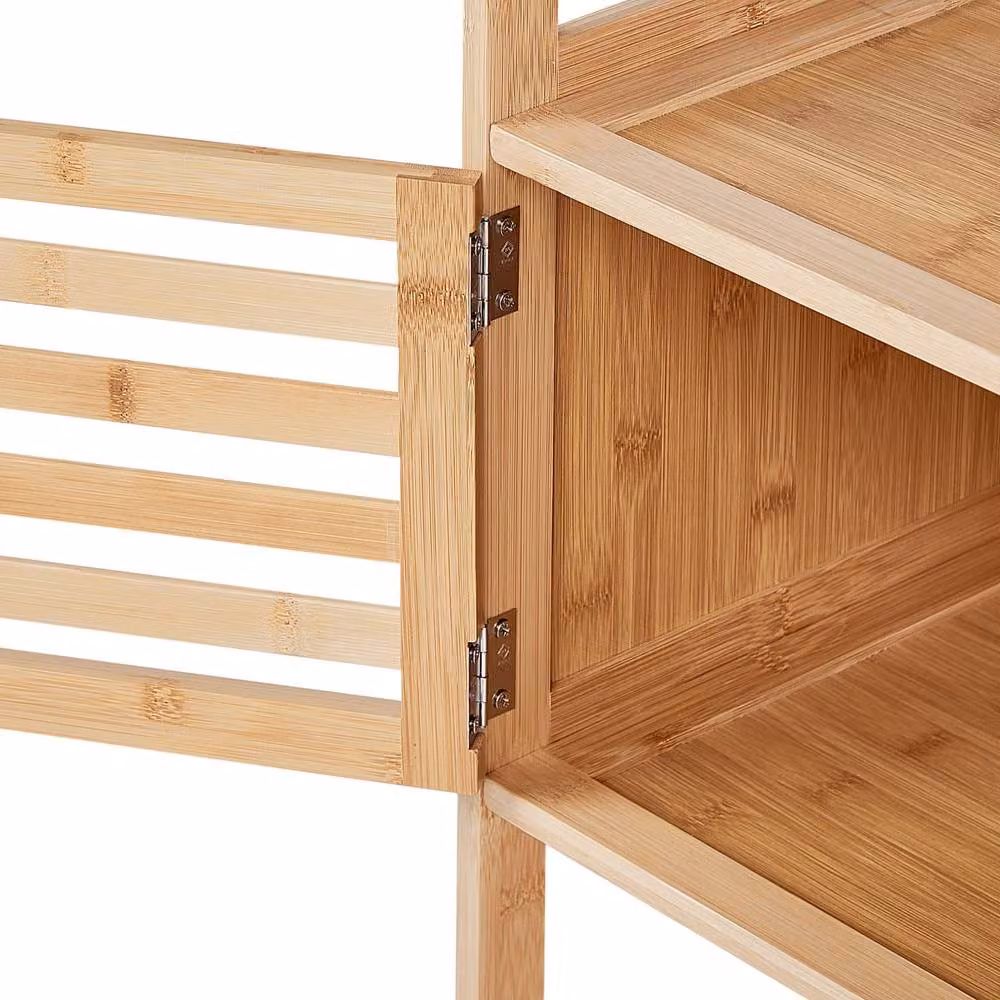 Wyld and Coco Bamboo Bathroom Shelf Unit with 4 Shelves and 1 Door, Light Brown, H 114 x W 36 x D 30 cm – 3