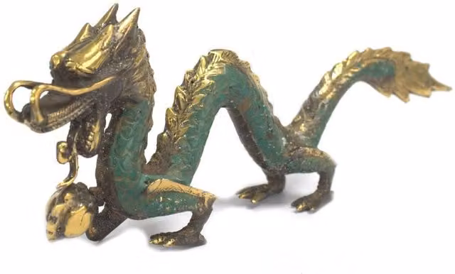 KDMD Turquoise Metal Oriental Dragon with Ball Ornament, Height: 20 cm
