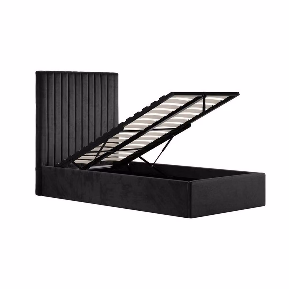 Lemon Pavilion Furniture Berlin Tall Ottoman Single Bed Frame in Black Velvet – 3