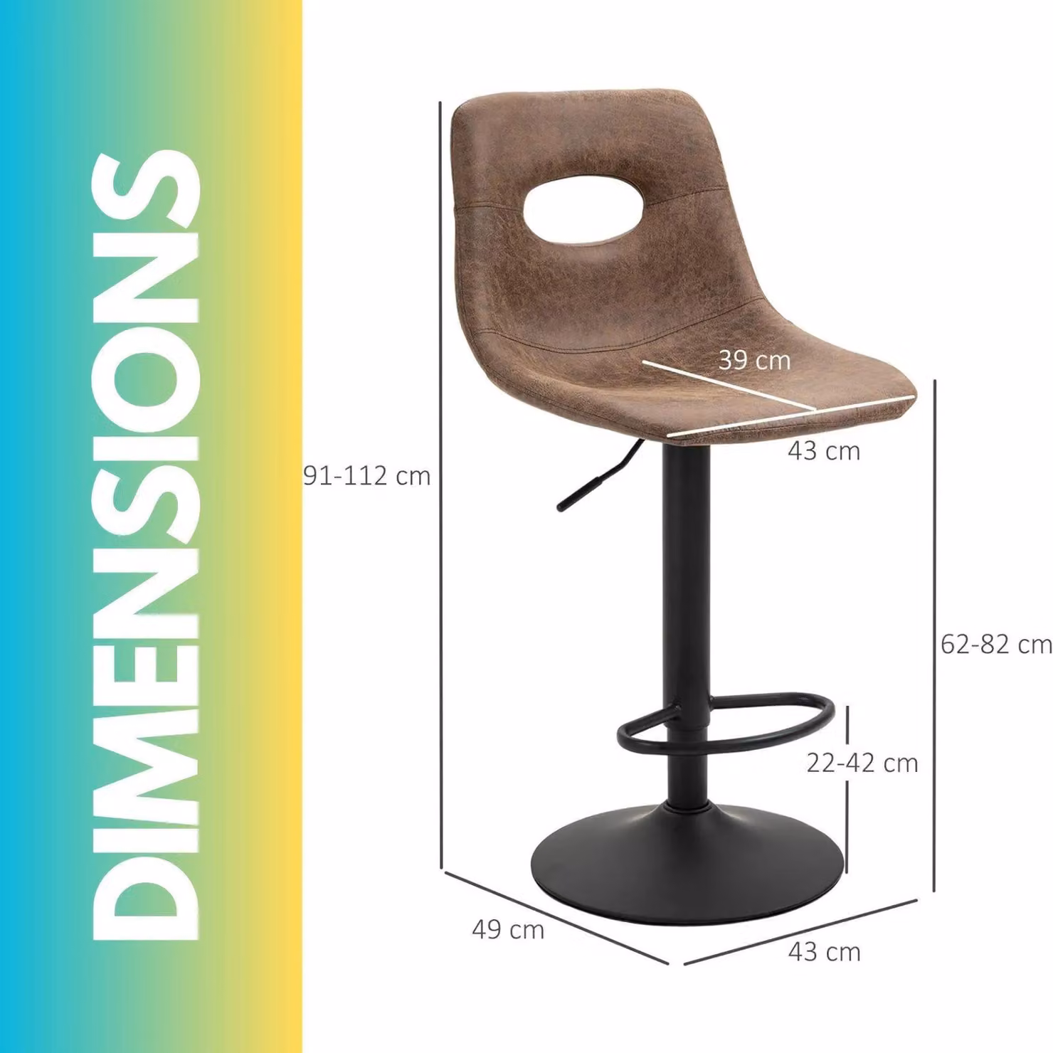 FURNOS Set of 2 Height Adjustable 360 Swivel Barstools with Curved Backrest in Brown Synthetic Leather – 3