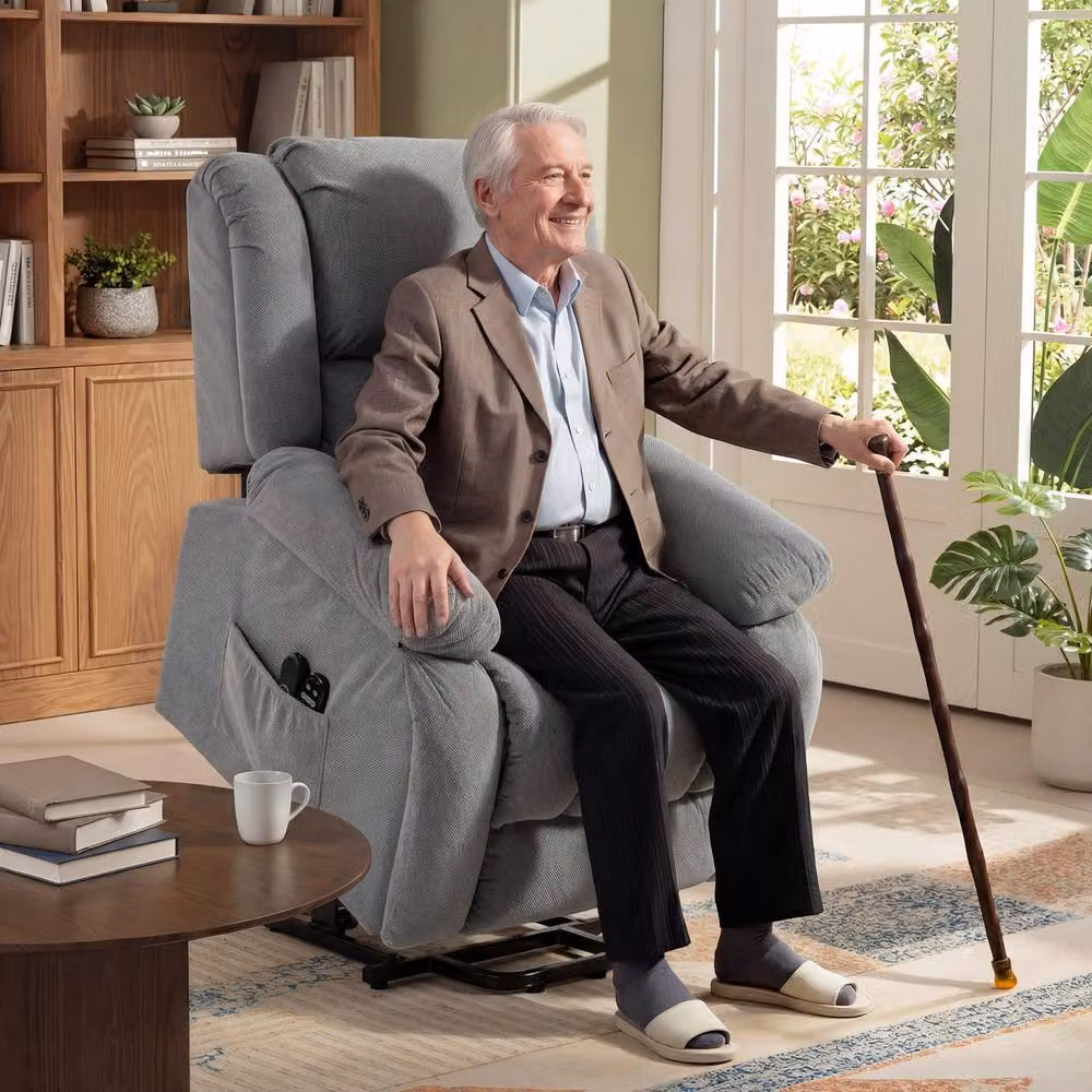 HOMCOM Power Lift Recliner Chair with Massage in Light Grey Velvet Fabric – 2