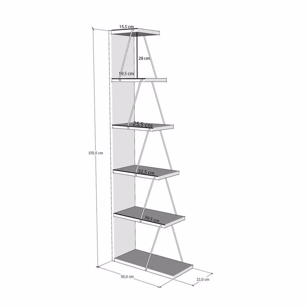 CALICOSY Industrial Corner Shelf with 6 Shelves in Pine and Black Finish, Height: 150 cm – 3