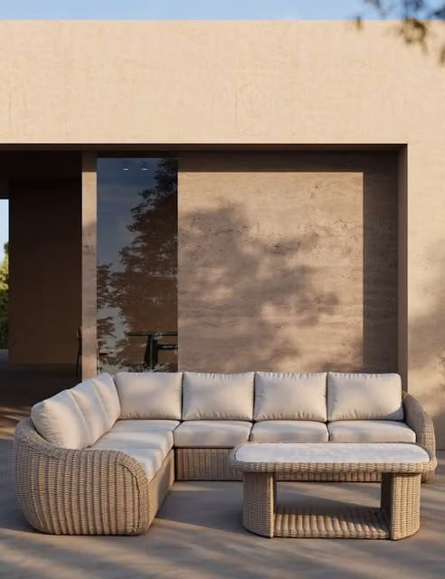 Royalcraft Bora 6 Seater Modern Rattan Garden Lounge Set in Beige