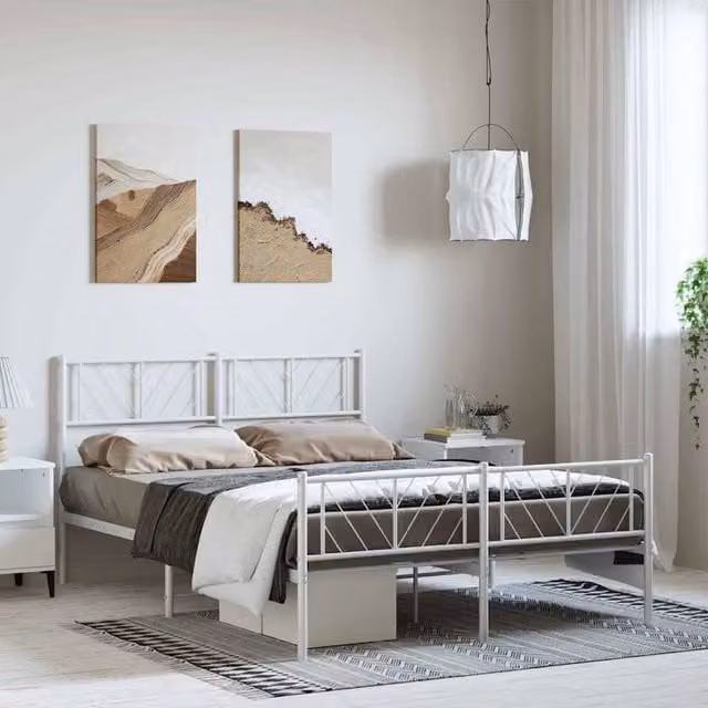 Berkfield Home Metal Bed Frame with Headboard and Footboard in White, W/D/H: 135 x 190 x 90 cm – 1