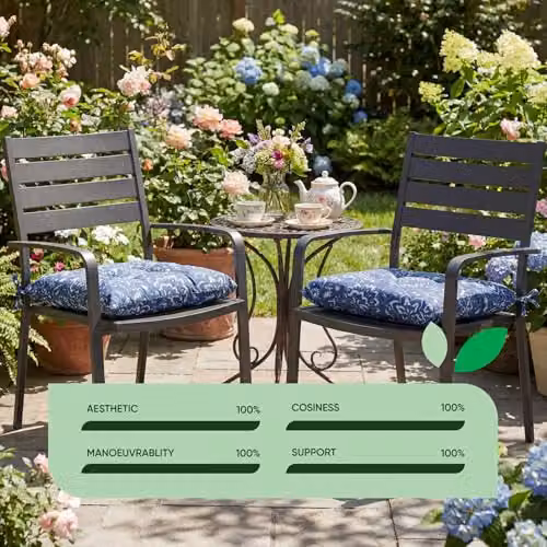 Gardenwize Hampton Pack of 2 Blue Square Outdoor Garden Chair Seat Pad Cushions with Tie Cords – 8