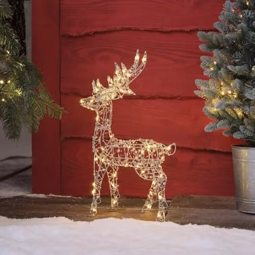 Lights4fun Beaded Metal Stag with 50 Warm White LED Bulbs in Silver, White and Transparent – 2