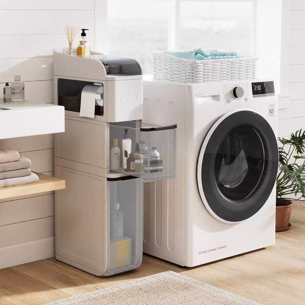 Gymax White Narrow Bathroom Storage Cabinet with 2 Drawers and Internal Shelves – 3