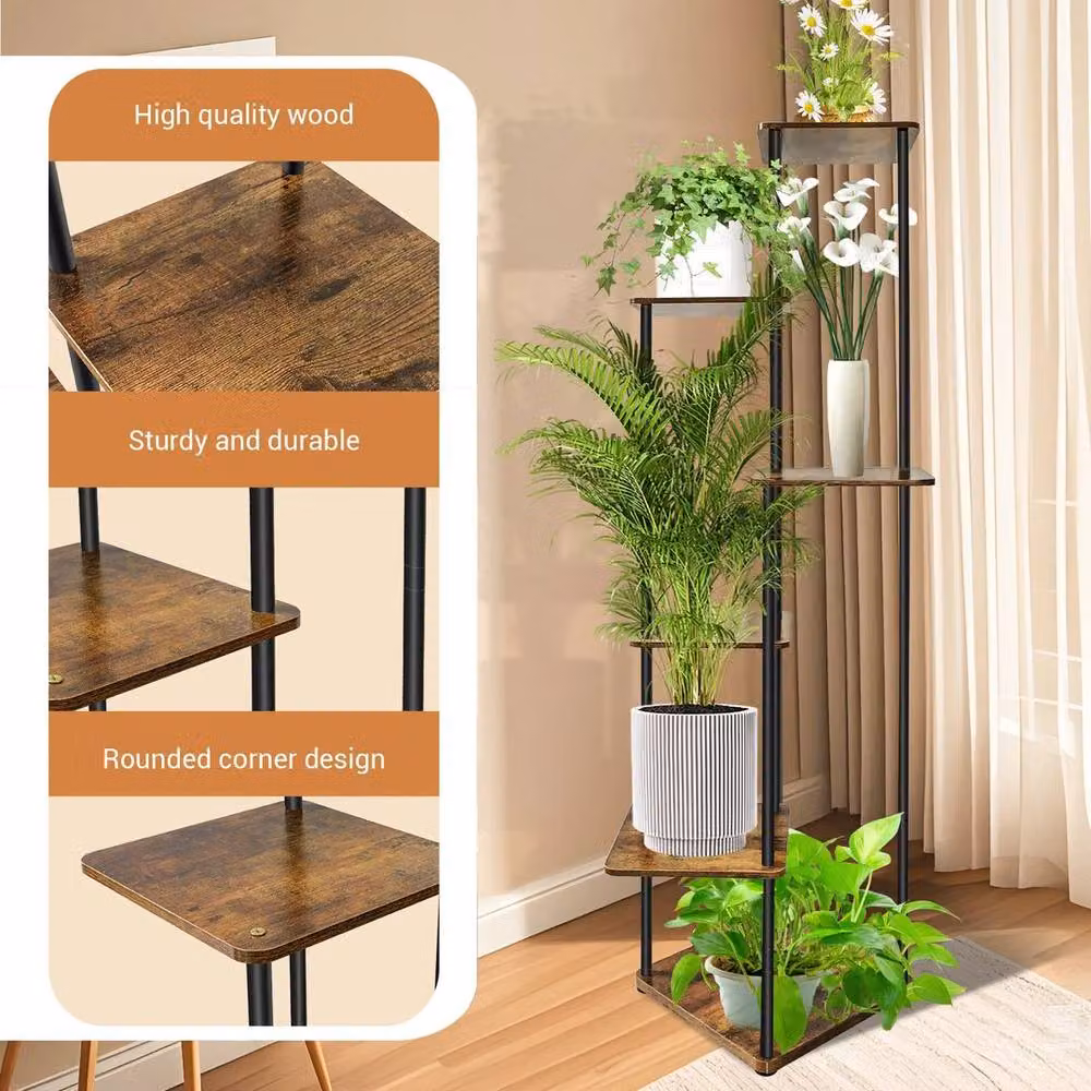Kelvenix 6 Tier Metal Plant Stand in Brown, Height: 132.5 cm – 2