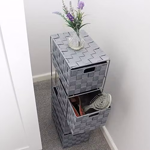 JVL Vichy 4 Drawer Narrow Nylon Storage Tower - Grey, W/D/H: 25.0 x 18.0 x 65.0 cm – 3