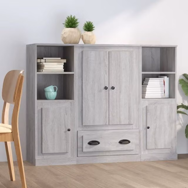 Berkfield Home Set of 3 Grey Sonoma Highboards in Matt Engineered Wood