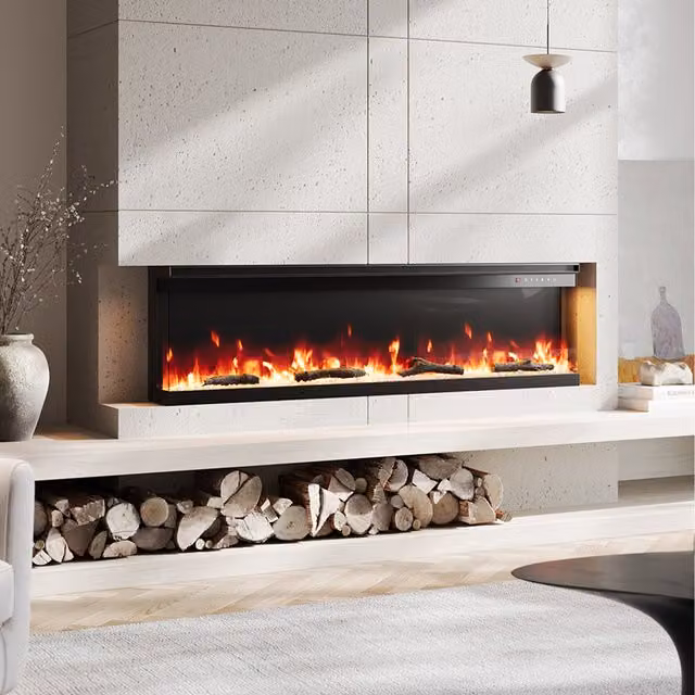 Livingandhome Recessed Electric Fireplace in Black, W: 152.4 cm, D: 20 cm, H: 20 cm