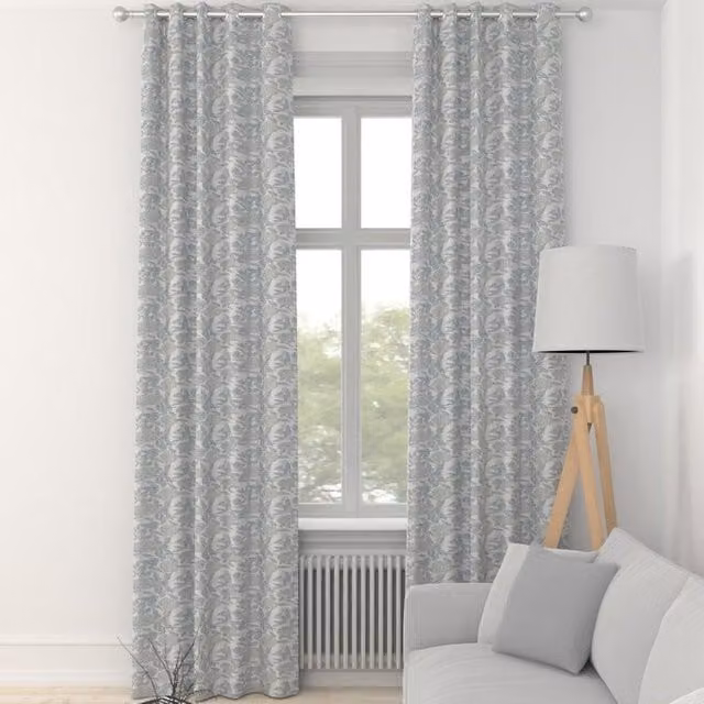 Terrys Albany Made to Measure Floral Blackout Cotton Fabric Panel Curtains with Eyelets in Blue and Grey