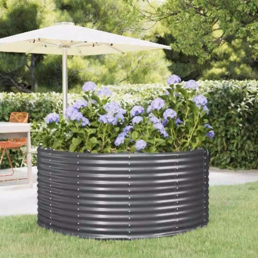 Berkfield Home Garden Anthracite Steel Raised Bed in Dark Grey, W/D/H: 140 x 140 x 68 cm – 2