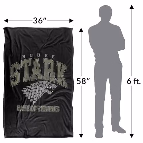 Warner Bros. Game of Thrones Varsity Stark Super Soft Fleece Throw Blanket, Multicolour, W: 91.44 cm, H: 147 cm – 4