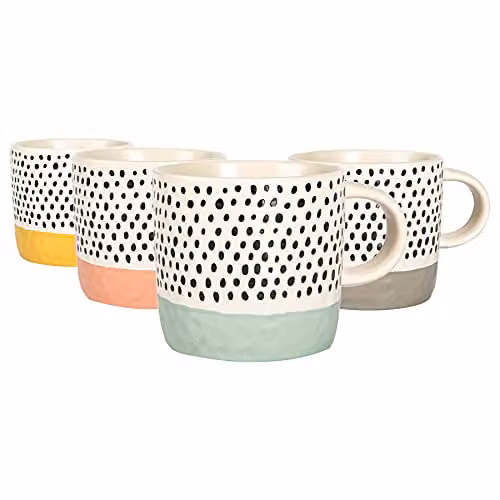 Nicola Spring Multicolour Dotted Stoneware Ceramic Coffee Mugs, 385ml