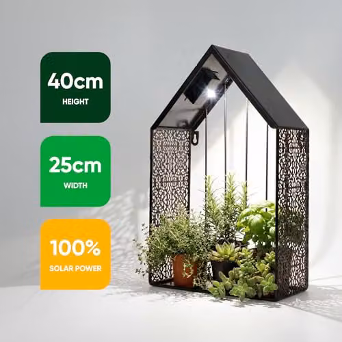 Gardenwize Solar House Wall Planter with Warm White LED Light, Black Metal, W/D/H: 40 x 12 x 12 cm – 5