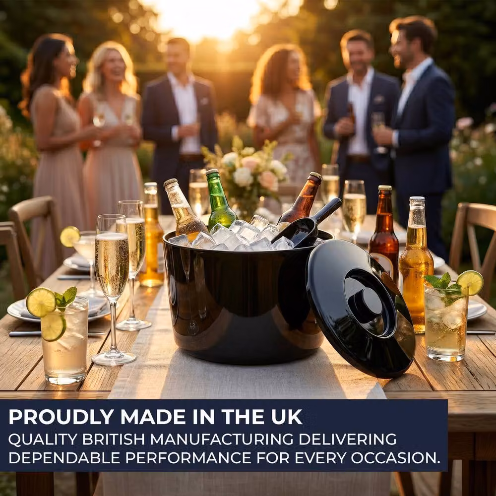 Chabrias Ltd Black 10L Ice Bucket with Lid and Removable Drainage Liner – 6