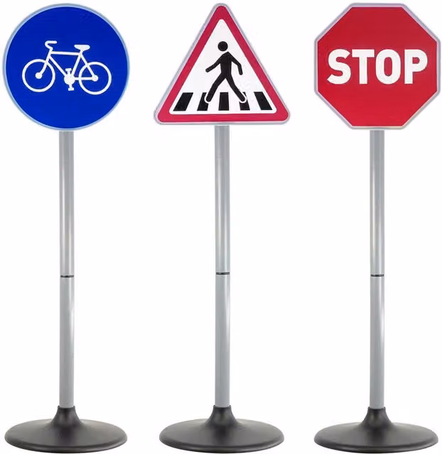 The Magic Toy Shop Toy Road Signs Set of 3 for Kids in Grey and Multicolour