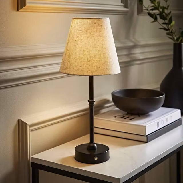 ValueLights Lowe Rechargeable Table Lamp with Black Fabric Cone Shade