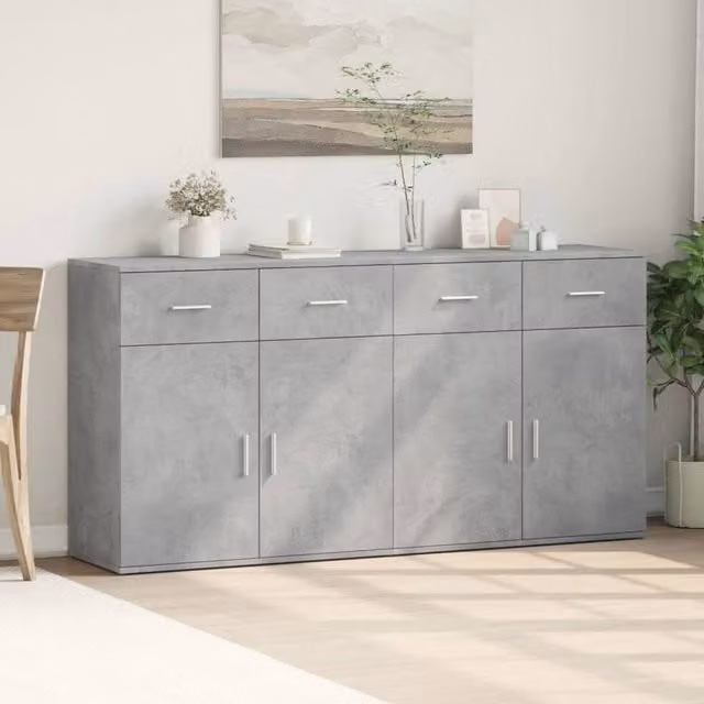 Berkfield Home Set of 2 Modern Sideboards in Concrete Grey, Engineered Wood, W/D/H: 79 x 38 x 80 cm