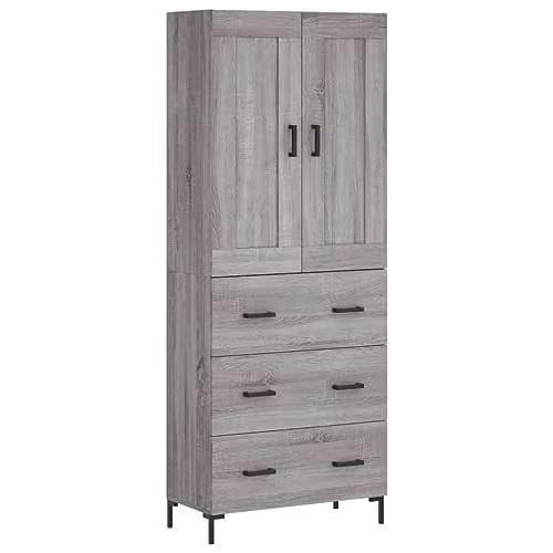 vidaXL Modern Grey Sonoma Highboard with Hinged Doors and Internal Shelves, W/D/H: 69.5 x 34 x 180 cm