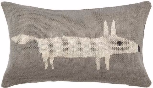 Scion Mr Fox Rectangular Knit Cushion in Silver and Grey, W: 50 cm, H: 30 cm