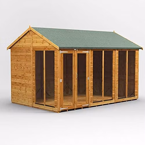 Powersheds Premium Apex Wooden Summer House in Brown with Security Features and PVC Window Sills
