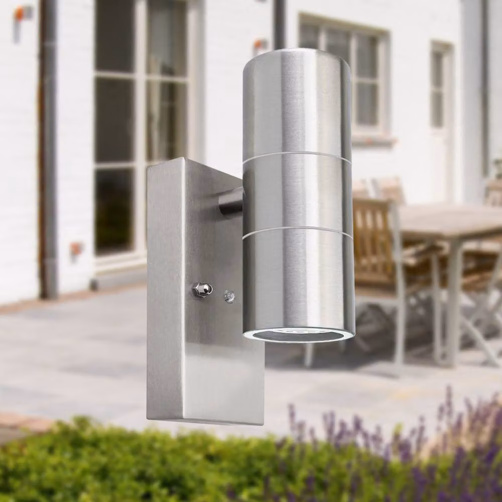 First Choice Lighting Blaze Marine Grade Stainless Steel Dusk Sensor Wall Light in Silver – 2