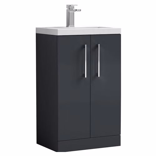 Balterley Freestanding Bathroom Vanity Unit with Basin, Soft Close 2 Doors, Grey, W/D/H: 51 x 36 x 84 cm – 9