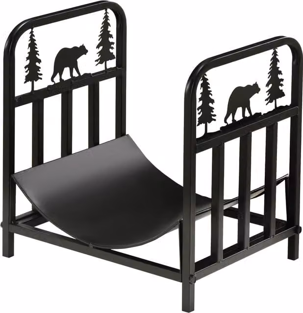 Outsunny Curved Metal Firewood Log Rack with Handles, Black Matt