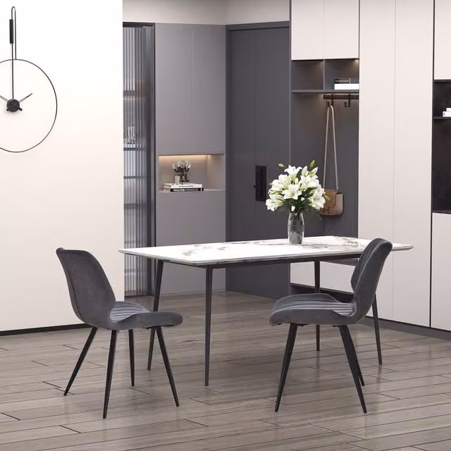 HOMCOM Set of 2 Vintage Grey PU Leather Dining Chairs